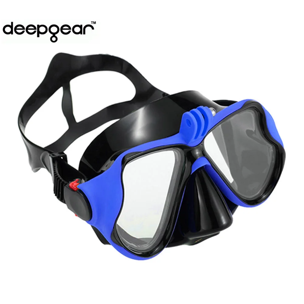 DEEPGEAR BLUE dive mask Adult black silicone clear Tempered glass lens scuba to Gopro hero cameras Quality gears | Спорт и