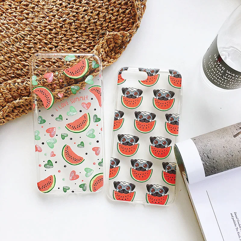 POBLU Летние Фрукты Арбуз собака шаблон сотовый Чехол для телефона iPhone X 6 S 7 8 плюс