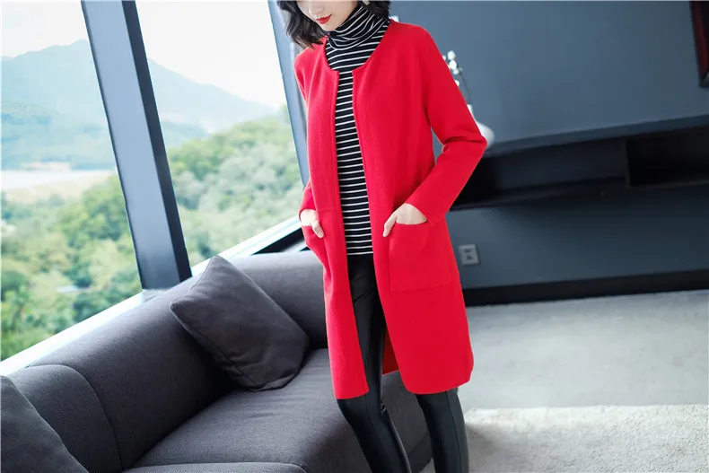 XJXKS abrigos mujer invierno новые модные простые женские шерстяные пальто шерстяное вязаное повседневное женское пальто-кардиган