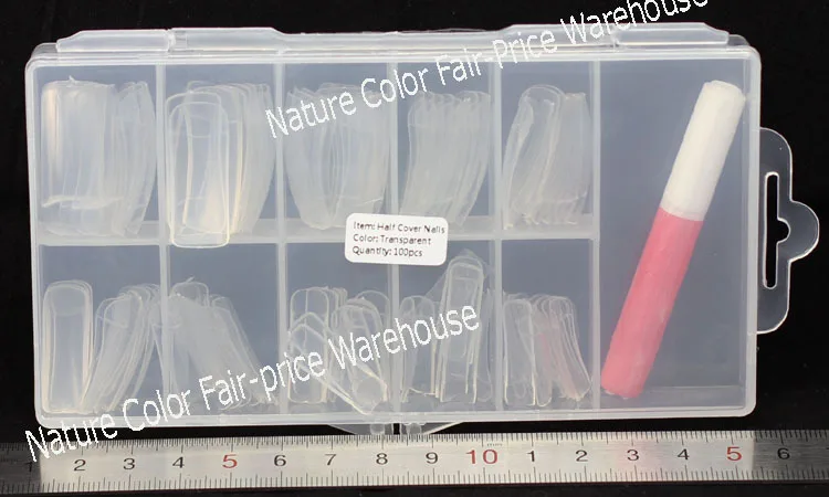 Накладные ногти с клеем и чехол 100 шт. набор французских прозрачных акриловых