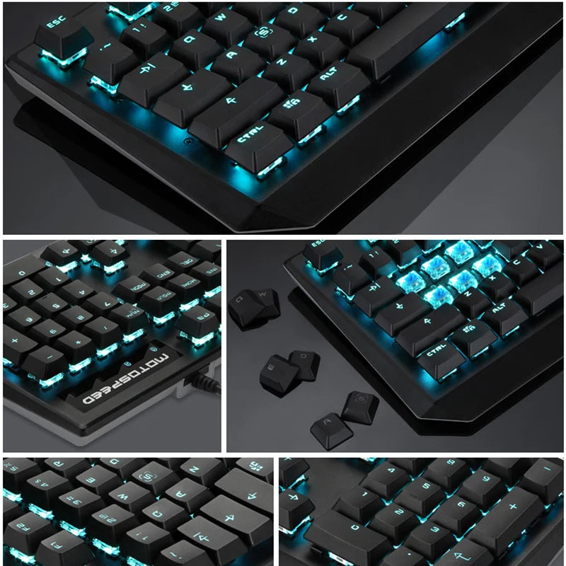 Motospeed K95 USB настоящая механическая Проводная клавиатура, 104 клавиш, синий переключатель, игровой светодиодный Одноцветный с подсветкой для настольного компьютера, Gam