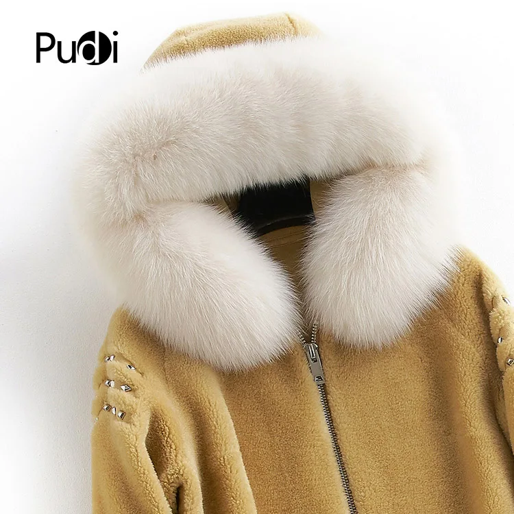 PUDI B181090 женская зимняя теплая меховая куртка из натуральной шерсти с капюшоном, воротник лисы, пальто для отдыха для девочек, Женская куртка, пальто