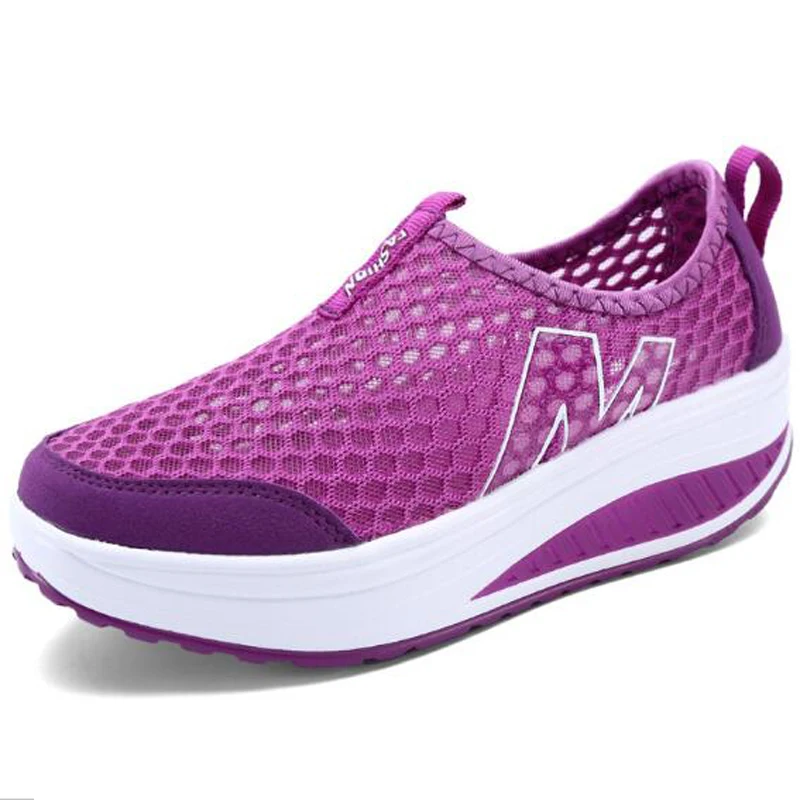 

New Women's Shoes Casual Sport Fashion Shoes Walking Flats Height Increasing Women Loafers Breathable Air Mesh Swing Wedg V406