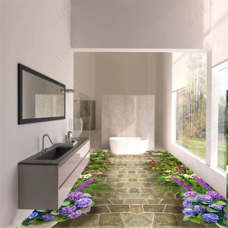 

beibehang brick wallpaper 3d Custom large mural romantic floral corridor 3D floor home interior bathroom wallpaper for walls 3 d