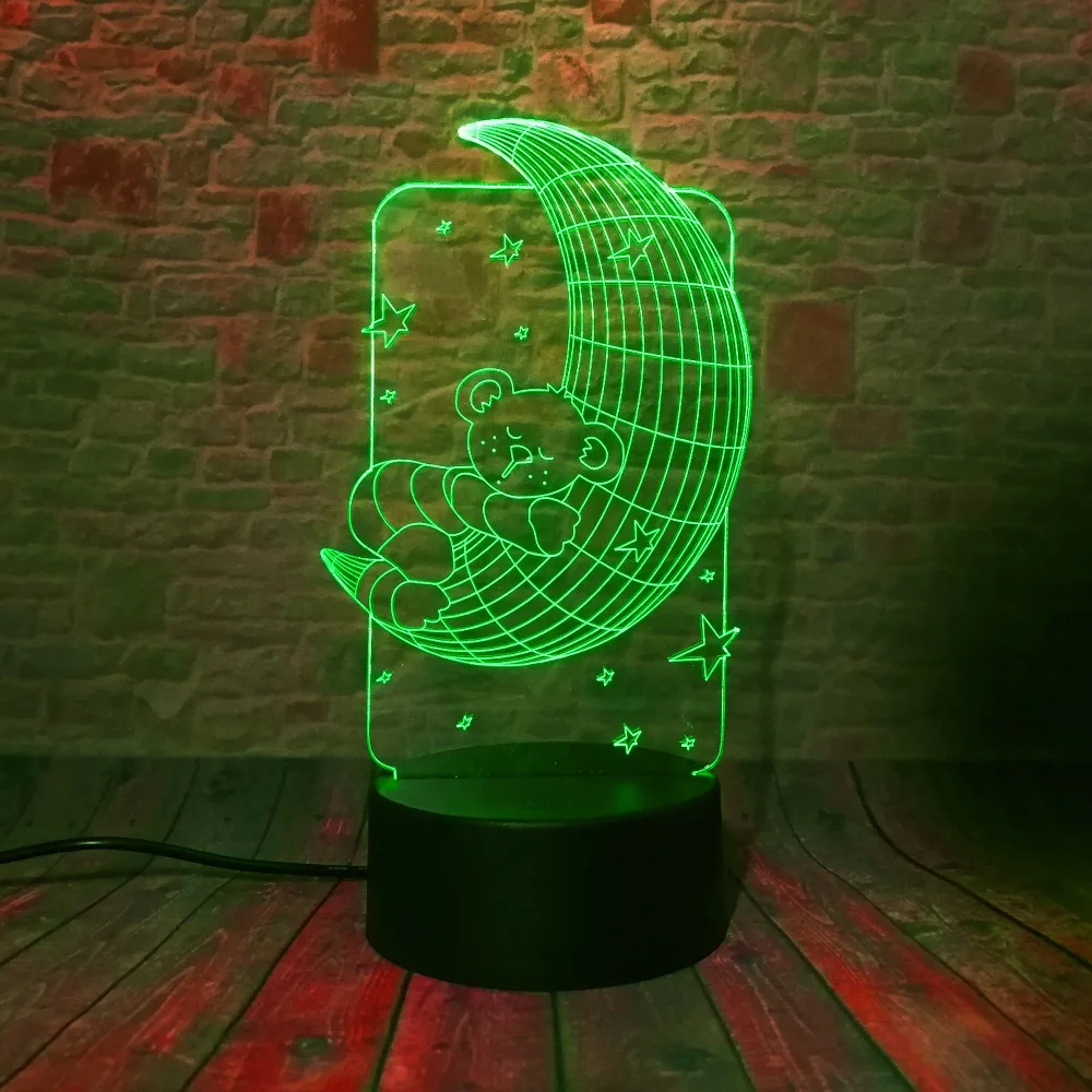 Новый 3D милый медвежонок на Луне звезда дети 7 цветов затемнение градиент ночник