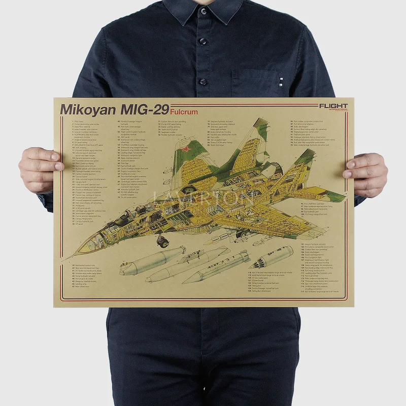 Mikoyan MIG 29/знаменитый дизайн оружия/боец/крафт-бумага/Бар плакат наклейки на стену/Ретро плакат/декоративная живопись 51x35,5 см