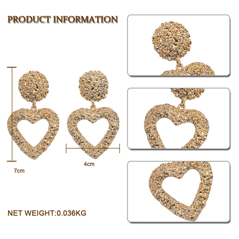 Best lady New Arrivals Metal Heart Drop Dangle Earrings for Women Vintage Love Gift Gold Silver Color Statement Jewelry | Украшения и