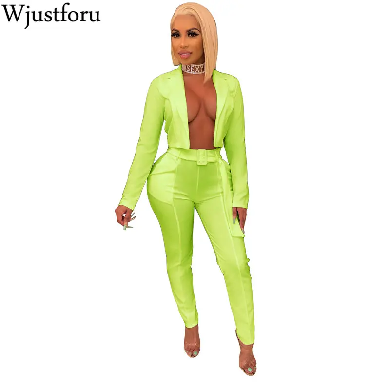 Wjustforu Suit Women Simple Pants Suits For Two Piece Sets Jacket + Long Female High Quality Ladies Vestidos |