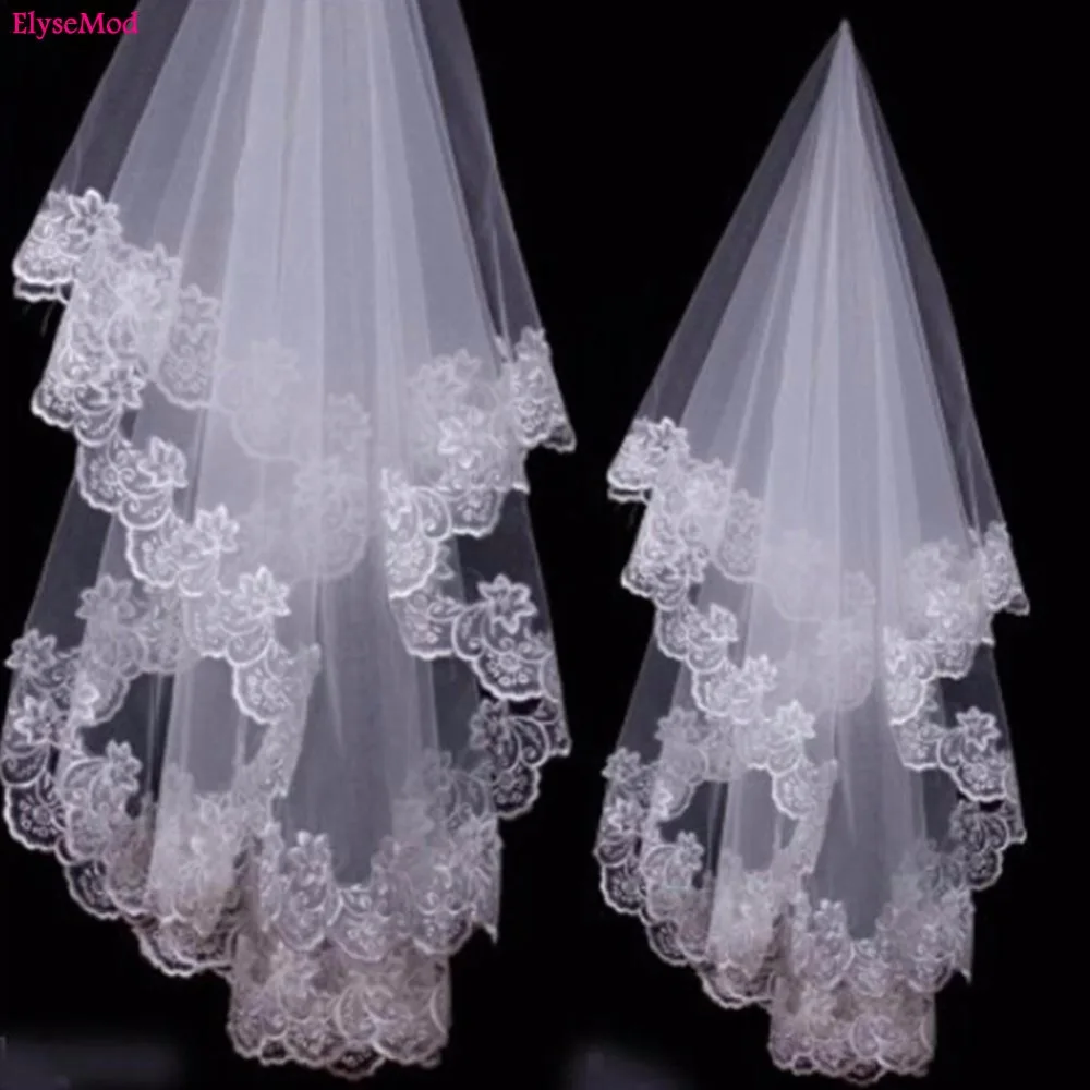 

Real Image Wedding Veils 1 Layer Lace Arabic Cheap Applique Edge Tulle Women Bride Fingertip Length Muslim Bridal Veil