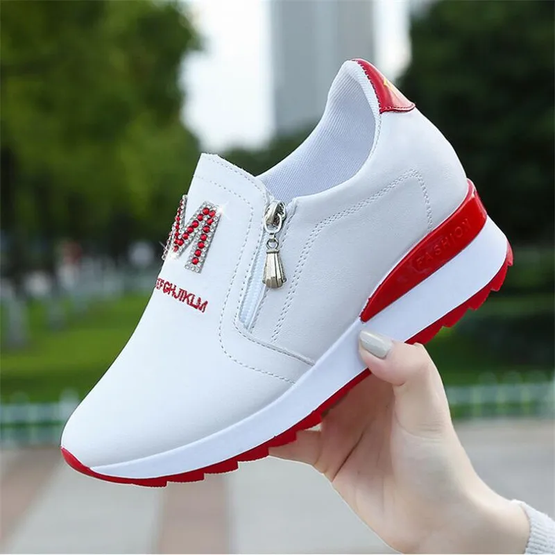 

Women Breathable Mesh Lace Up Casual Platforms Shoes Height Increasing Rocking Shoes Sports Wedge Sneakers