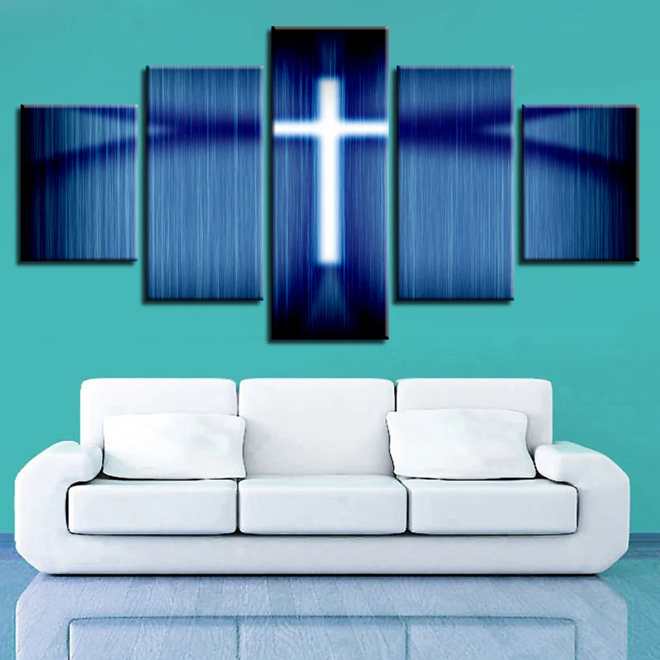 Modern Decor Home Living Room Modular Pictures Framework 5 Pieces Christian Cross Canvas Paintings HD Printing Wall Art Posters | Дом и сад