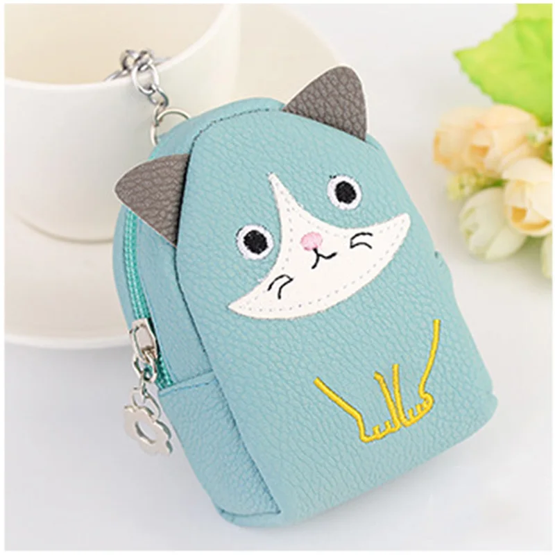 Lt Blue Милый кожаный брелок с кошкой, кошелек для монет, брелок для ключей, Сумка с подвеской, брелок, многофункциональный рюкзак, брелки для ключей, аксессуары - Цвет: Lt Blue