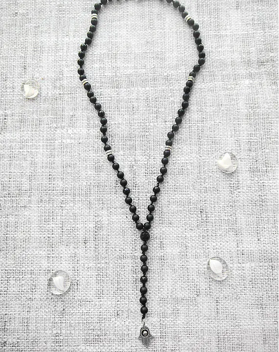 Длинное ожерелье s с узелками матовое женское черное черным ониксом бусины для