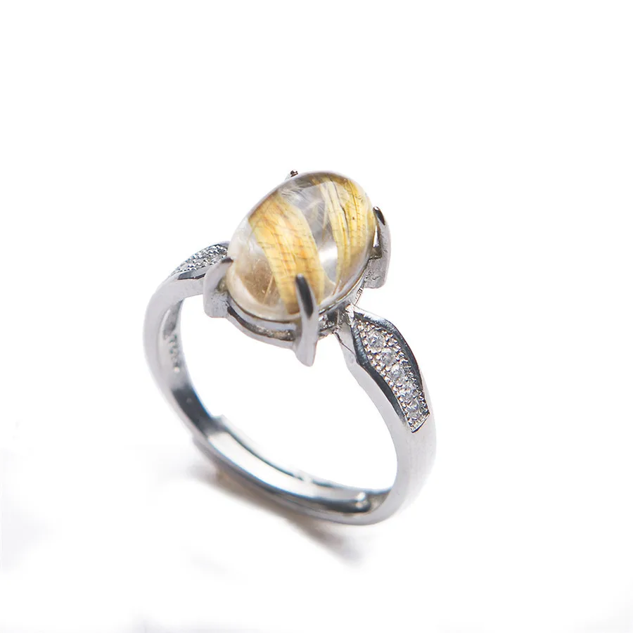 Genuine Natural Titanium Rutilated Quartz Round Bead Fashion Silver Women Man Jewelry Ring 7*10mm | Украшения и аксессуары