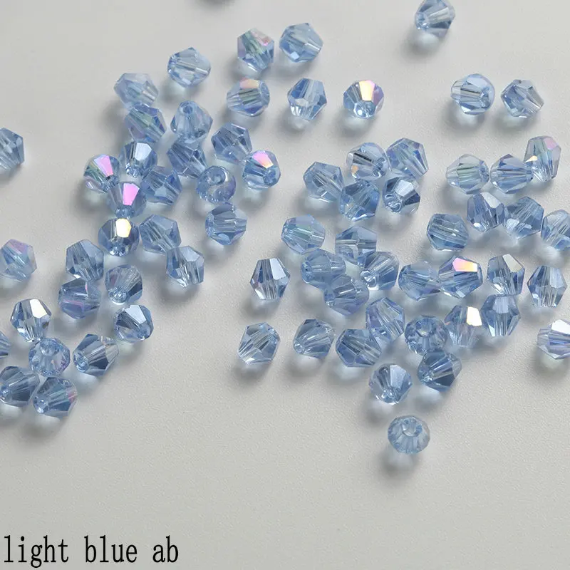 light blue ab Бусина высокого качества, 4 мм, хрустальные Биконусы, россыпью, поставка AB, цветное покрытие, браслет, ожерелье, изготовление ювелирных изделий, 100 шт - Цвет: light blue ab