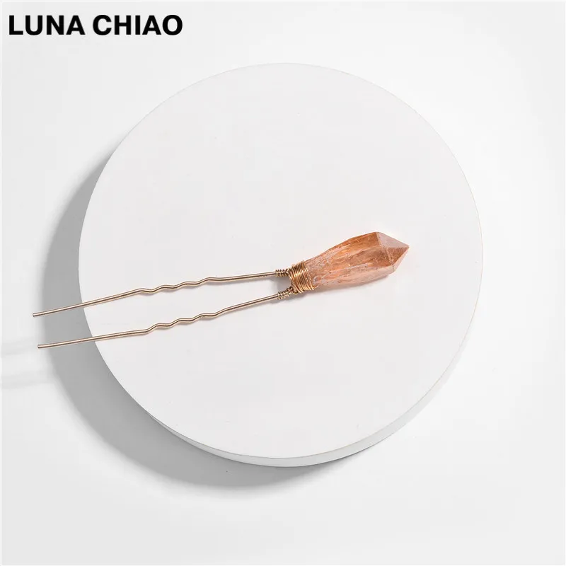 LUNA CHIAO, модные аксессуары для волос, натуральный кварцевый камень, Ювелирное Украшение, шпильки для волос, модные женские палочки для волос - Окраска металла: Brown
