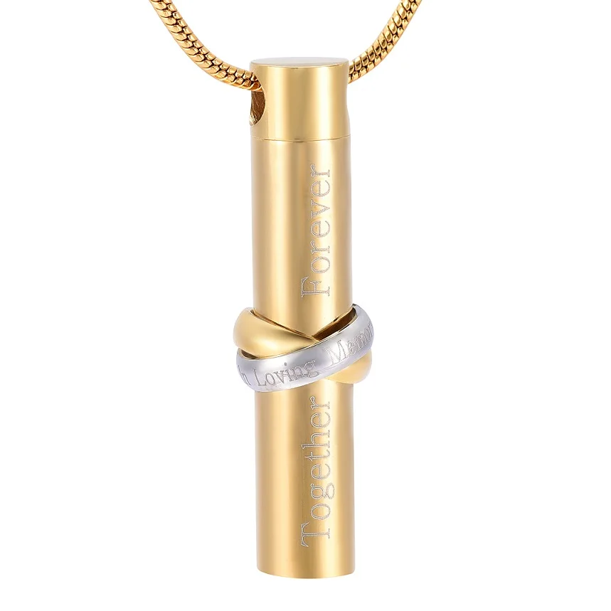 Gold Color LKJ9944 индивидуальные "в любящей памяти и Вместе навсегда" цилиндрическая урна для кремации ожерелье держать больше пепла для вашего любимого - Окраска металла: Gold Color