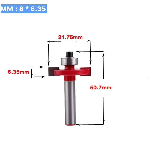 8mm X 6.35mm 8 мм хвостовик т типа подшипники фрезерный станок для древесины промышленного класса Rabbeting бит деревообрабатывающий инструмент фрезы для дерева - Длина режущей кромки: 8mm X 6.35mm