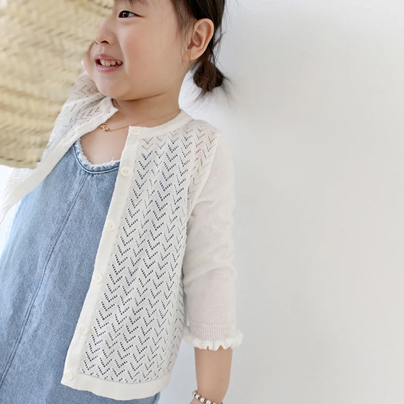 

2019 Spring Summer Baby Girls Clothes Children Knitted Cardigan Toddler Hollow Out Princess Girls Sweaters Jacket BC601
