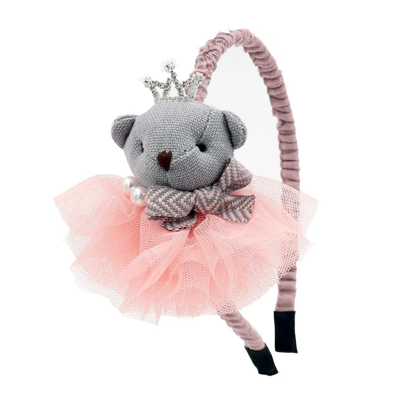 2019 Lace flower Bear doll Crown pearl Hairbands Gauze Hair accessories for girl lovely hair bands hoop Cartoon Princess Headban | Детская