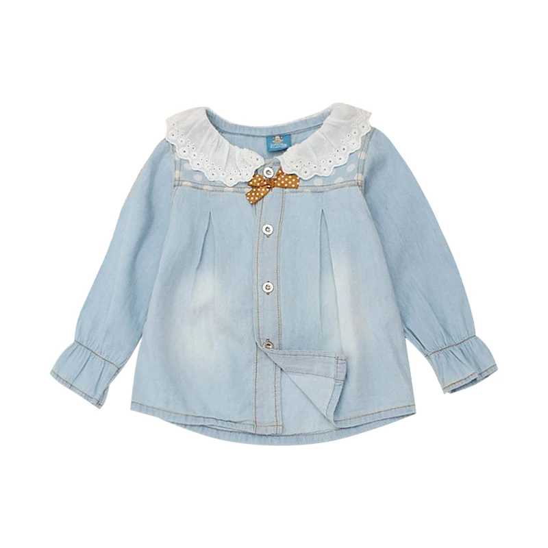 Джинсовые рубашки для девочек Детские повседневные однотонные джинсы топы