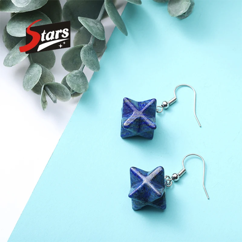 Серьги-подвески женские с натуральным камнем и звездами 2019 | Украшения