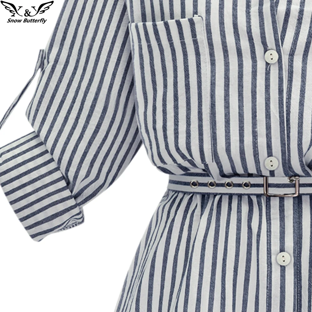 Осенне-зимнее женское платье-рубашка платье с длинным рукавом в полоску