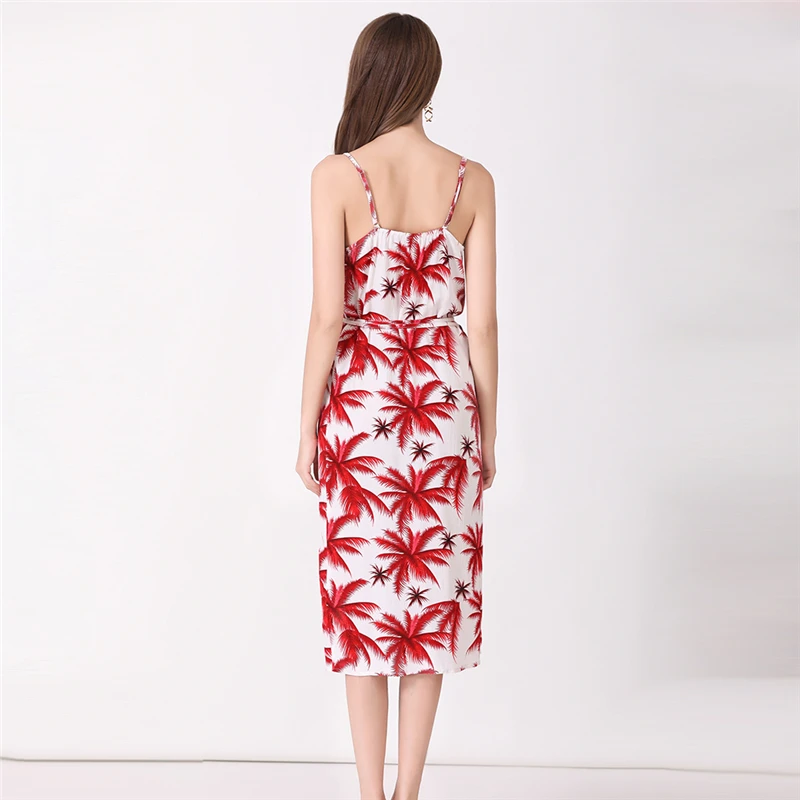 Платье женское летнее с принтом длинное треугольным вырезом сексуальное без