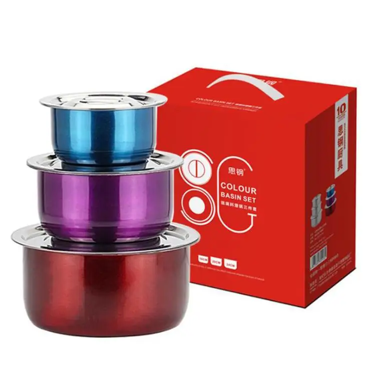 3 pcs colorful Нержавеющая сталь Пан набор посуды 3 шт./компл. кондиционирования горшок мобильного телефона завод бассейна набор для дома, умывальник принадлежности для кухонного бара - Цвет: 3 pcs colorful