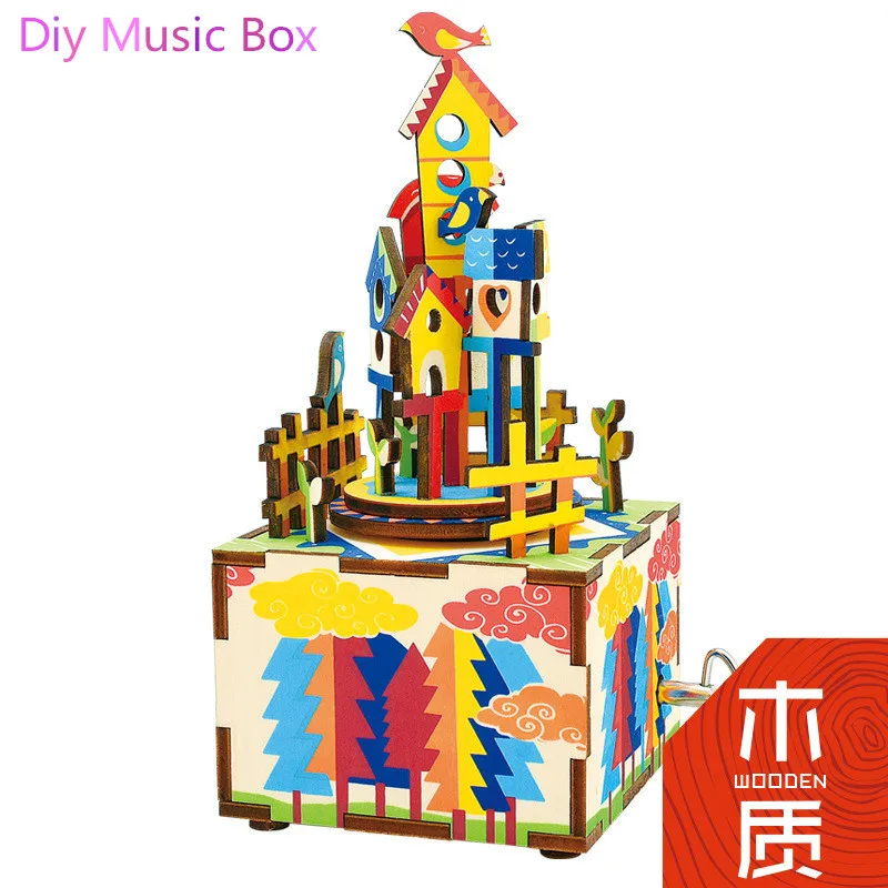 Модель здания 32 шт. деревянная музыкальная шкатулка Diy кукольный домик дом