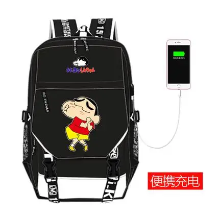 Новая Горячая высокого Q Аниме crayon shin-chan рюкзак унисекс школьная сумка в сдержанном стиле usb зарядка Рюкзак - Цвет: 1