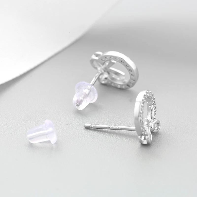 Trendy round bowknot shape Authentic 925 Sterling Silver DIY clear CZ fashion fine women Stud Earrings luxury Jewelry
