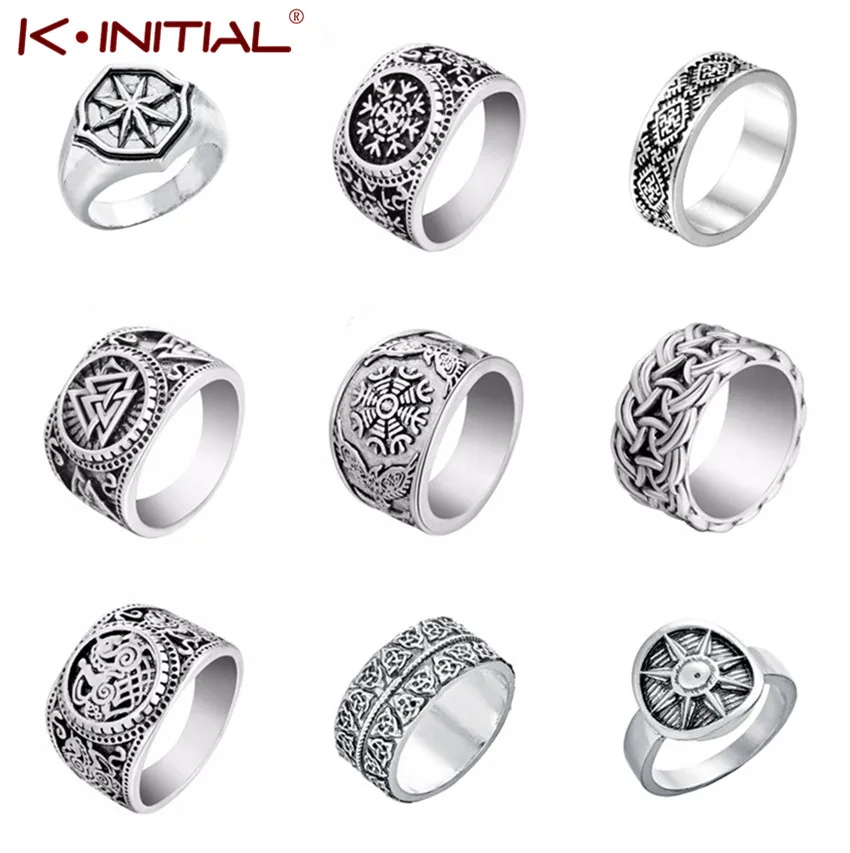

Kinitial Vintage Viking Rune Finger Ring Nordic Runes Symbol Round Rings For Women Men Gothic Amulet Jewelry Gift Wholesale