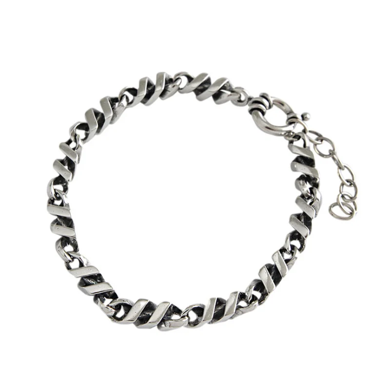 

F.I.N.S 925 Sterling Silver Bracelet Vintage Women Men Charm Bracelets Bangles Twist Chain Silver 925 Friendship Bracelet