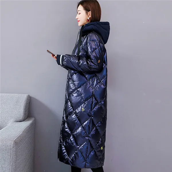 blue Новинка, Модный женский пуховик, хлопок, зимняя теплая куртка с капюшоном, яркая поверхность, высокое качество, с надписью, женское хлопковое пальто, NUW396 - Цвет: blue