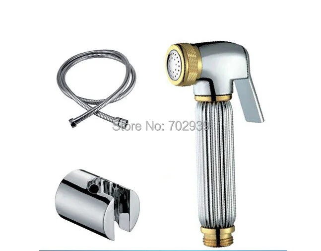 

Free shipping Gold Pvd clour brass hand held bidet shattaf kit sprayer douche set hand shower head