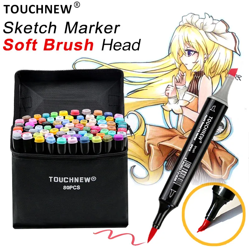 TOUCHNEW 30/40/60/80 Цвета искусство маркеры кисть эскиз на спиртовой основе Manga рисунок фломастерами двойной голову ручки товары для рукоделия