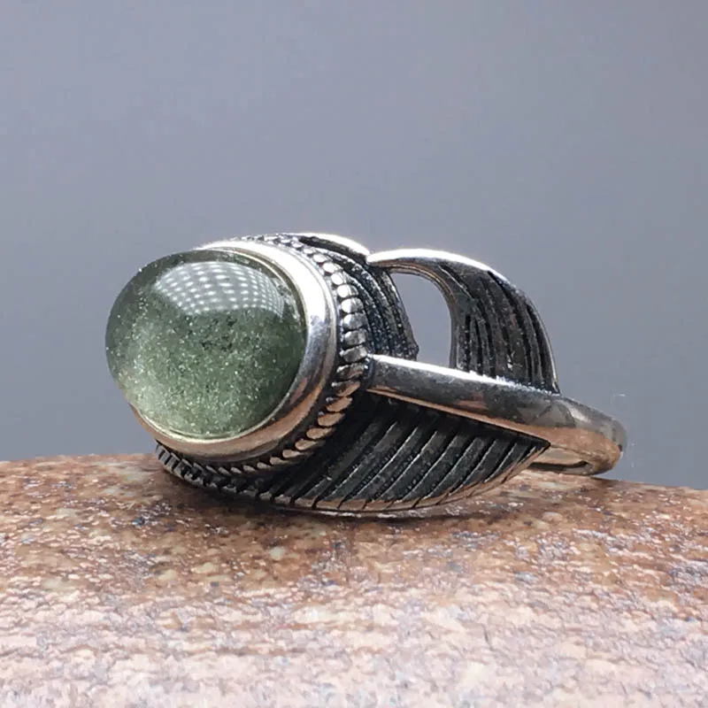 Женское кольцо из серебра 925 пробы с натуральным зеленым цветом|Кольца| |