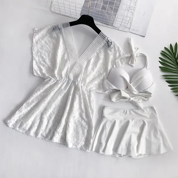 Новинка 2021 женский белый комплект бикини для плавания из трех предметов летняя