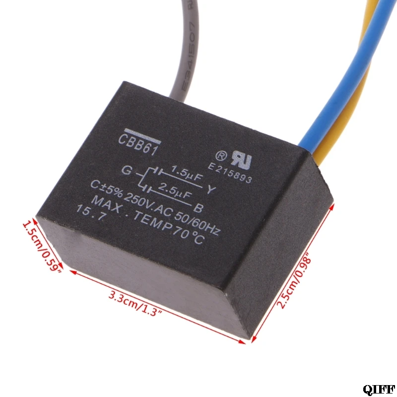 Прямая поставка и оптовая продажа черный CBB61 1 5 мкФ + 2 3 провода AC 250V 50/60Hz