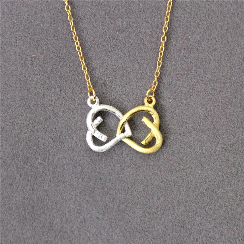 Kinitial New 925 Silver Double Heart Link Necklaces Infinity Kont Pendants Necklace Women Valentine Lover Gift Jewelry | Украшения и