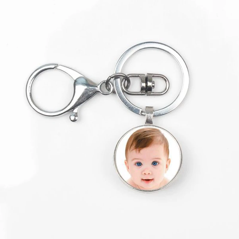 

New personalizeds custom pattern logo text double-sided glass keychain kids family members photo lobster buckle pendant jewelry