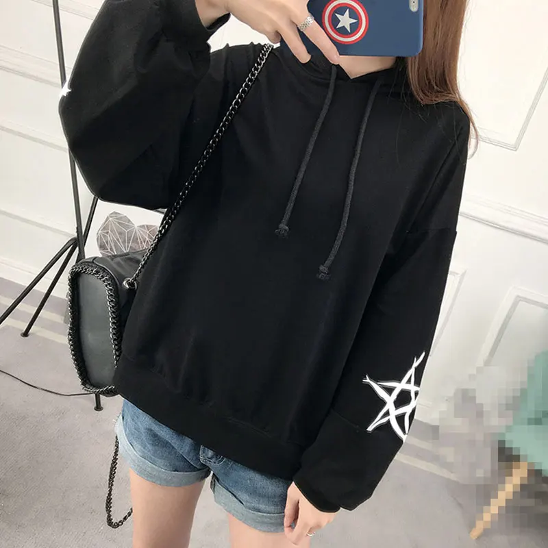 Autumn Female Star Pattern Pullover Long Sleeve Casual Harajuku Sweatshirt Women Hoodies Ladies Moletom guoRongZZ0325 | Женская одежда