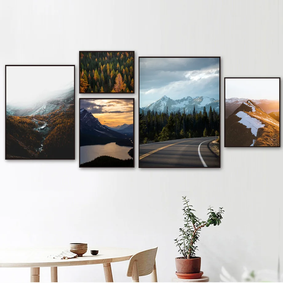 

Ice Mountain Road Pine Forest Wall Art Canvas Painting Landscape Nordic Posters And Prints Wall Pictures For Living Room Decor