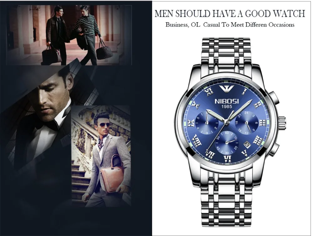 Relogio Masculino NIBOSI, роскошные брендовые аналоговые спортивные наручные часы с дисплеем, мужские кварцевые часы, деловые часы, мужские часы