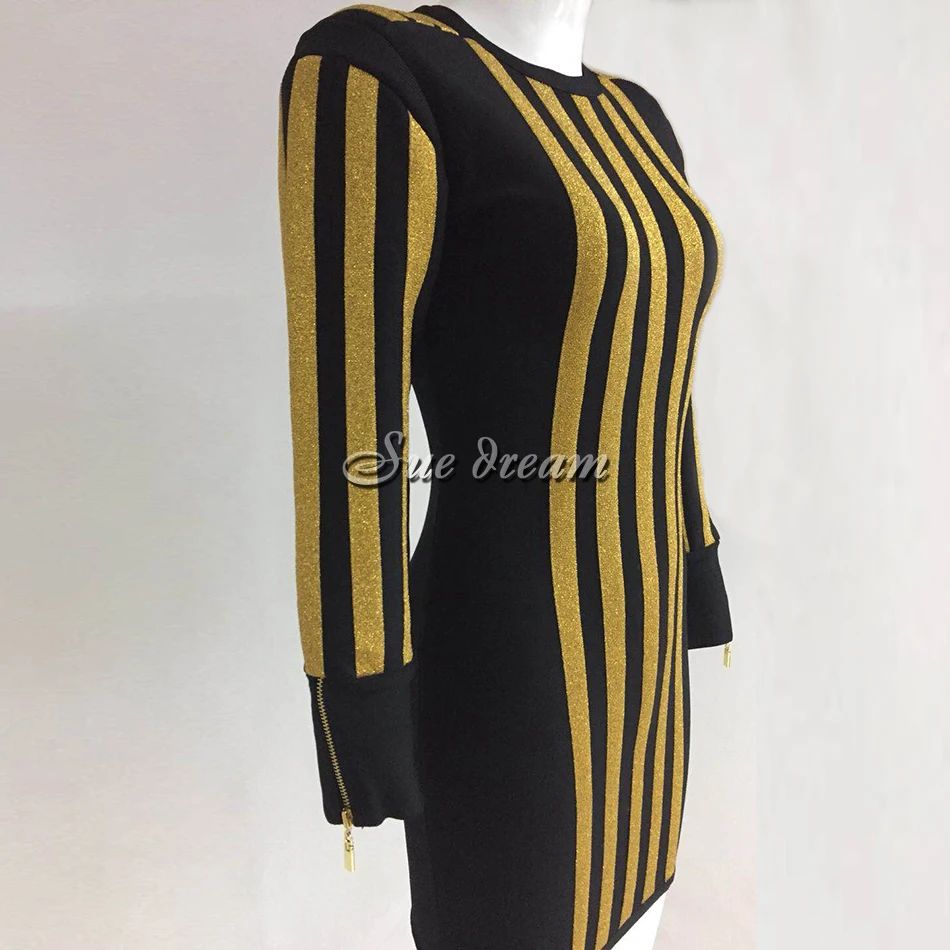 Женское подиумное платье 2021 летнее черное с круглым вырезом золотистой фольгой в