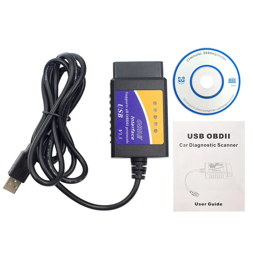Новейший ELM327 USB V1.5 OBD2 Диагностический интерфейс ELM 327 1,5 аппаратная версия OBDII считыватель кодов USB OBD 2 диагностический кабель инструмент