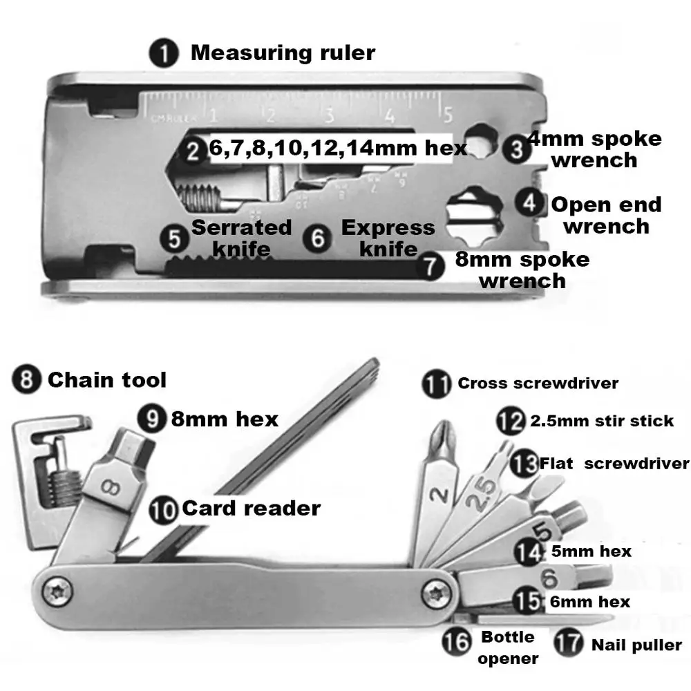 Нержавеющая сталь 420 Многофункциональный 17 в 1 гаджет из нержавеющей стали