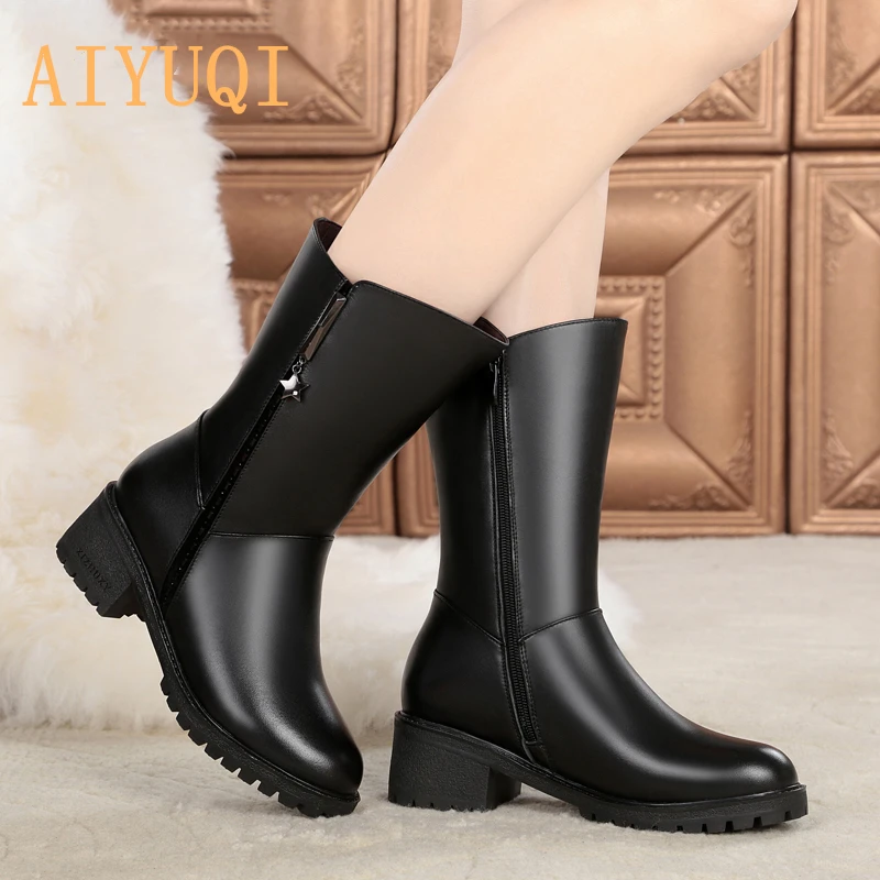 AIYUQI; коллекция года; женские Ботинки martin из воловьей кожи; толстая шерсть; теплая женская обувь; женские ботинки; теплые зимние ботинки для женщин
