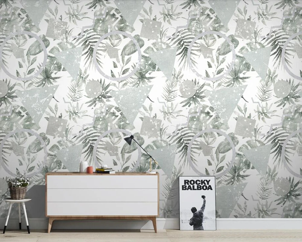 Papel де parede нарисованные вручную тропические растения геометрические РЕТРО обои